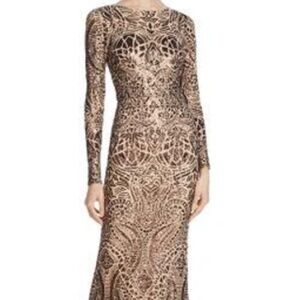 AVERY G Bronze Sequin Long Sleeve Floor Length Gown Dress Size 2